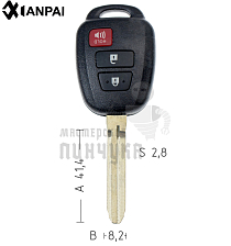 Корпус ключа TOYO-15.P TOY43 TY37R 2кн+паника прямоугольный КНР  TOYOTA - Чертеж