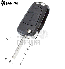 Корпус выкидного ключа OP-11P HU100 HF66P 3 кнопки КНР  OPEL - Чертеж