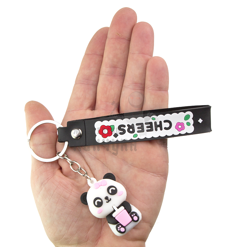 Брелок для ключей "Панда со стаканчиком" + ремешок, цв.черный