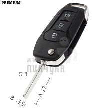 Корпус выкидного ключа FO-24 HU101 HF65 3 кнопки FORD КНР - Чертеж