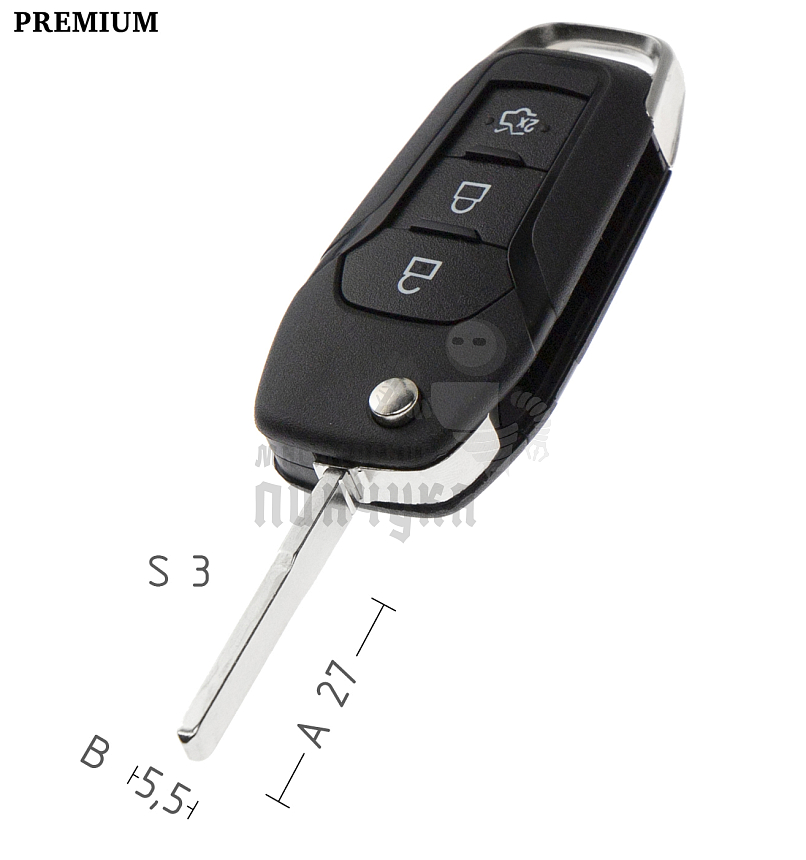 Корпус выкидного ключа FO-24 HU101 HF65 3 кнопки FORD КНР