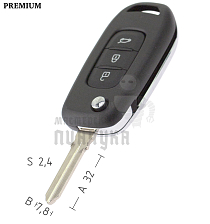 Корпус выкидного ключа  RENAULT VAC102 3 кнопки/англ./белая крышка КНР - Чертеж