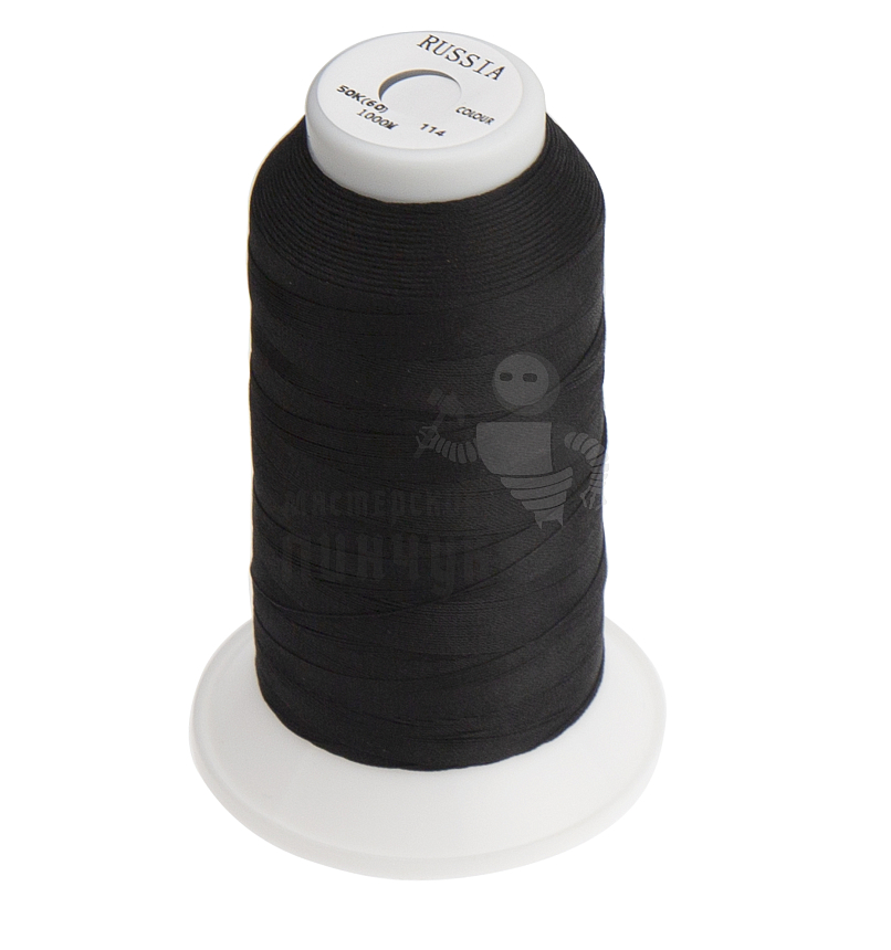 Нитки швейные 50К-1000м, цв.черный (114) , толщина нити 0,25мм