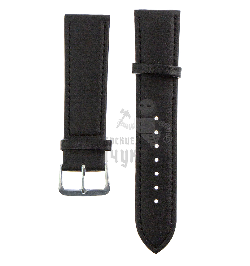 Ремешок для часов гладкий (Экокожа, чёрный, 22мм)