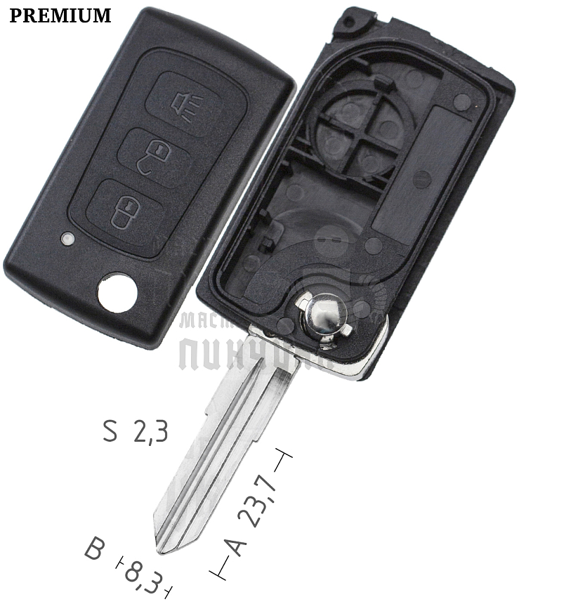 Корпус выкидного ключа GM15 3 кнопки КНР  GREAT WALL