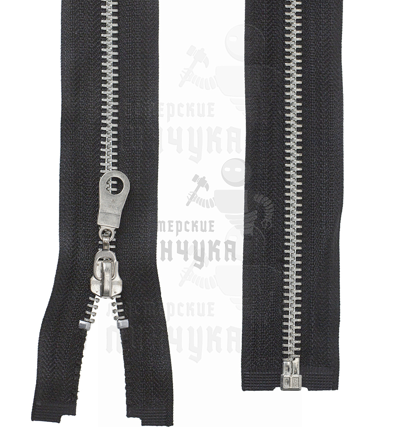 Молния металлическая, тип 5, 80см, цв. черный / никель