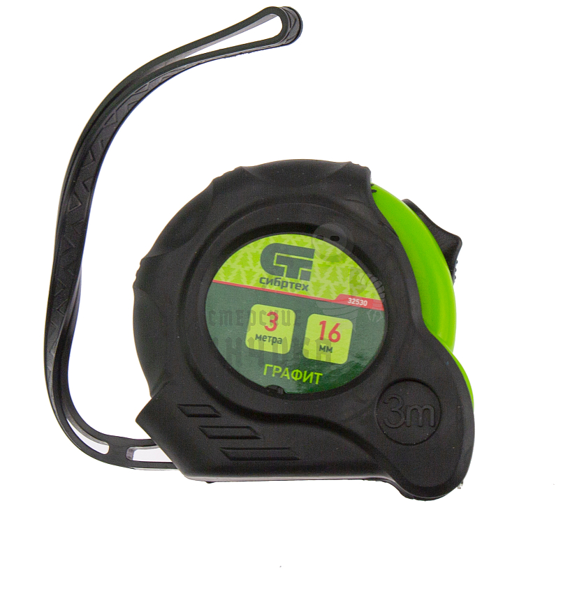 Рулетка Графит,обрезиненный корпус,амортизатор,3 м х 16 мм Сибртех