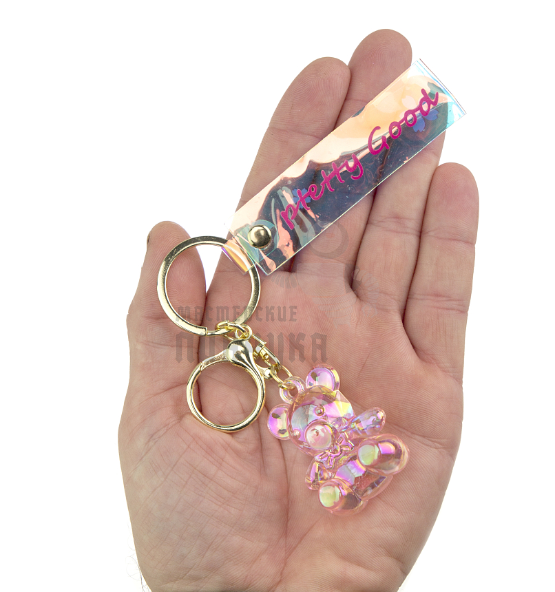 Брелок для ключей "Мишка" + карабин, цв.розовый