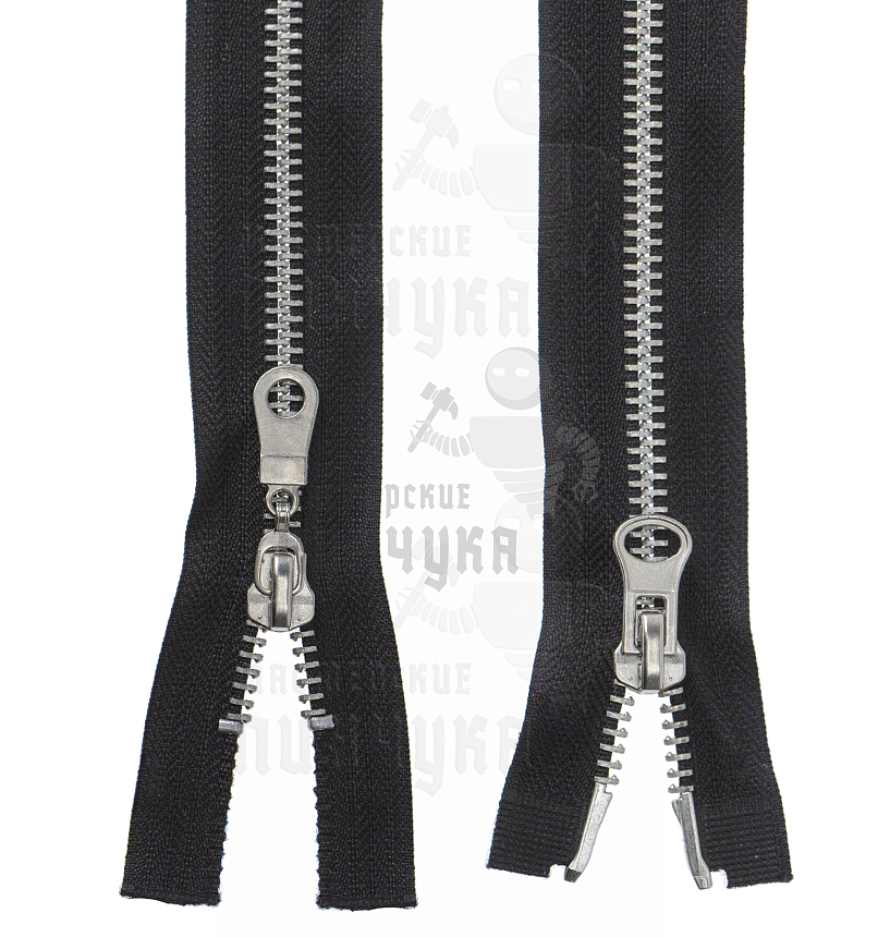 Молния металлическая, тип 5, 2-ух замковая, 80см, цв. черный / никель