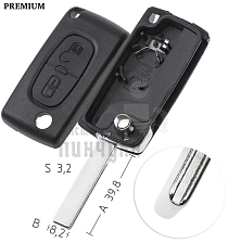 Корпус выкидных ключей  HU-HCAP HU83  HF63P 2 кнопки CITROEN //  КНР - Чертеж