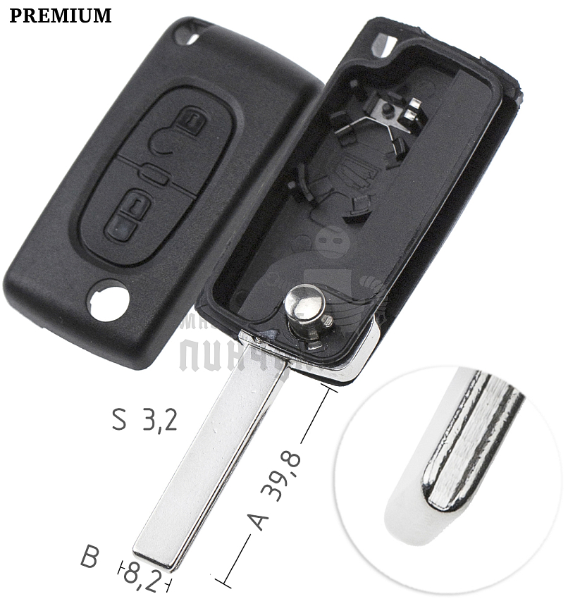 Корпус выкидных ключей  HU-HCAP HU83  HF63P 2 кнопки CITROEN //  КНР