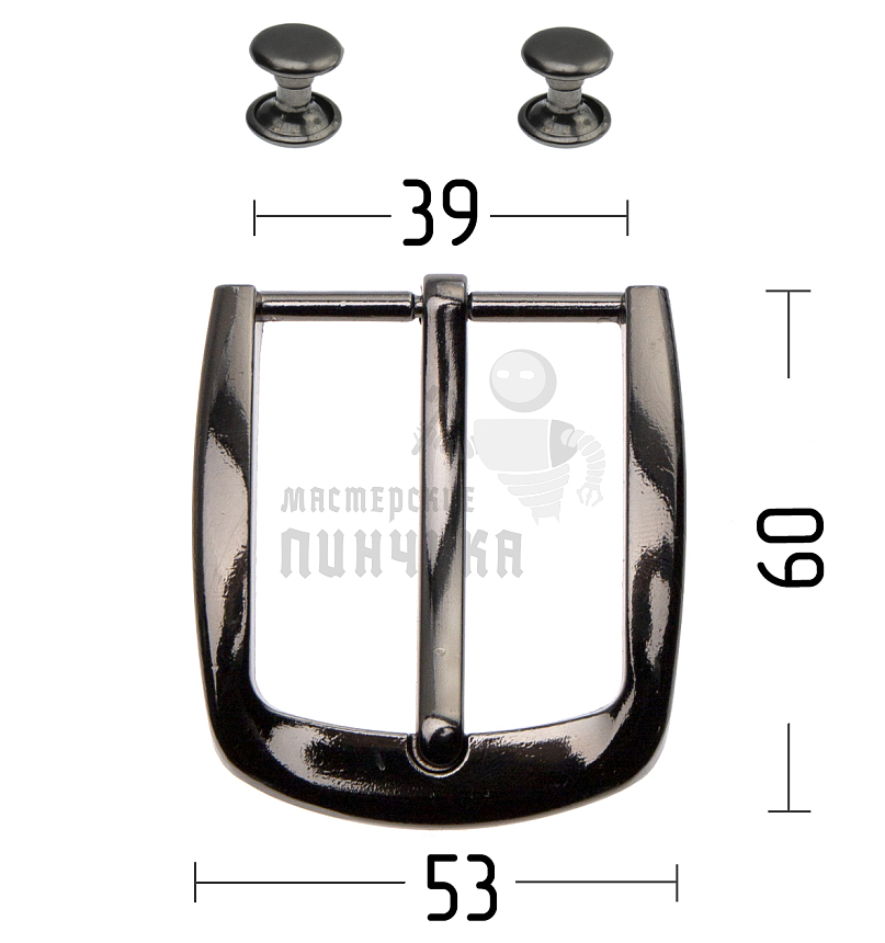 Пряжка металлическая ременная 40мм цв никель темный + 2 хольнитена