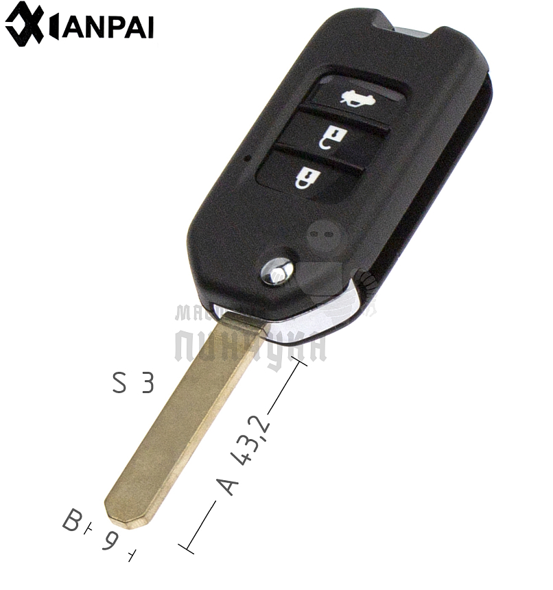 Корпус выкидного ключа HOND-31 HON66 HD58 3 кнопки  HONDA КНР