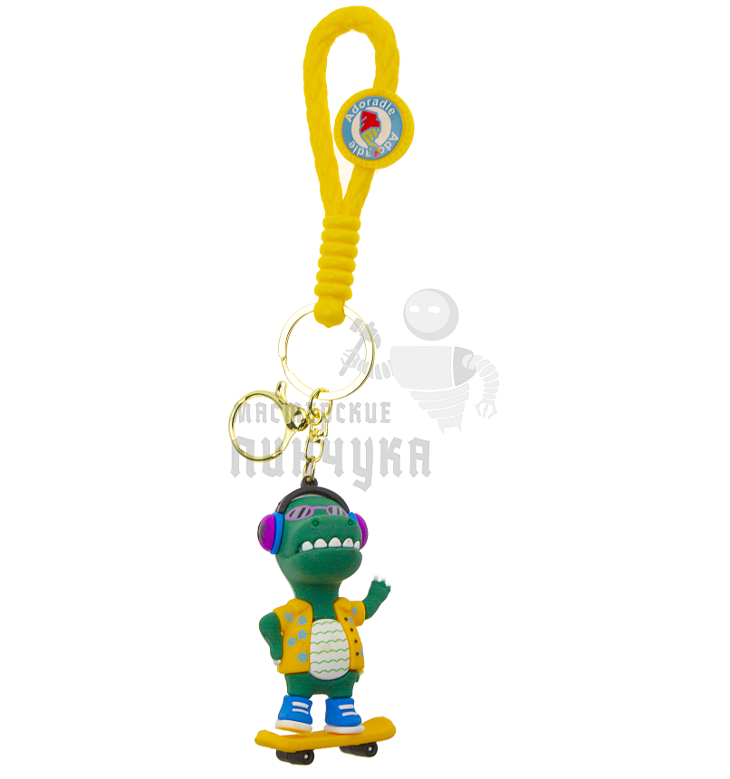 Брелок для ключей "Дино на скейте" цв.темно-зеленый + карабин