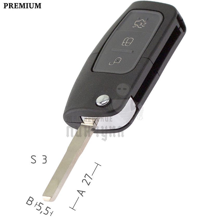 Корпус выкидного ключа FORD HU101  "БАНАН" 3 кнопки/вертикальный  КНР