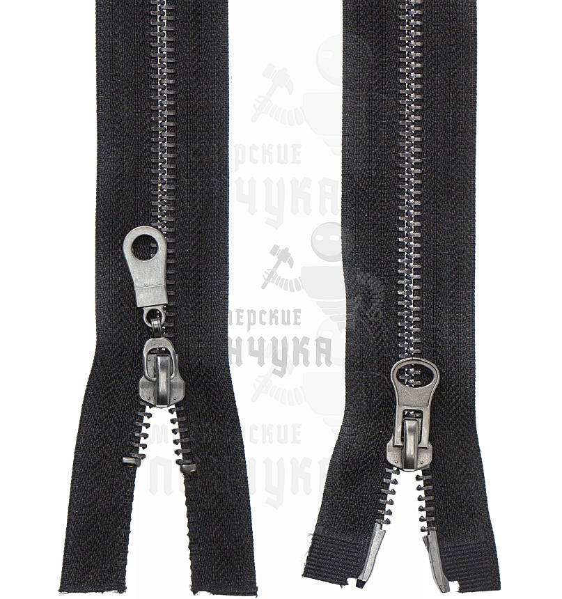 Молния металлическая, тип 5, 2-ух замковая, 70см, цв. черный / оксид