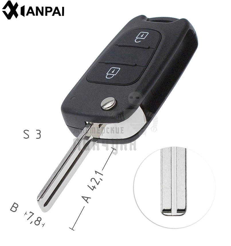 Корпус выкидного ключа TOY49 3 кнопки 3 //КНР  HYUNDAI