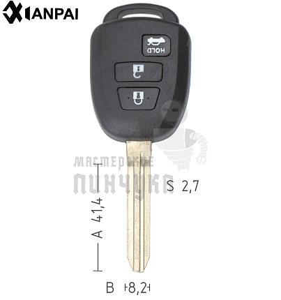 Корпус ключа TOYO-15.P TOY43 TY37R 3 кнопки прямоугольный КНР  TOYOTA