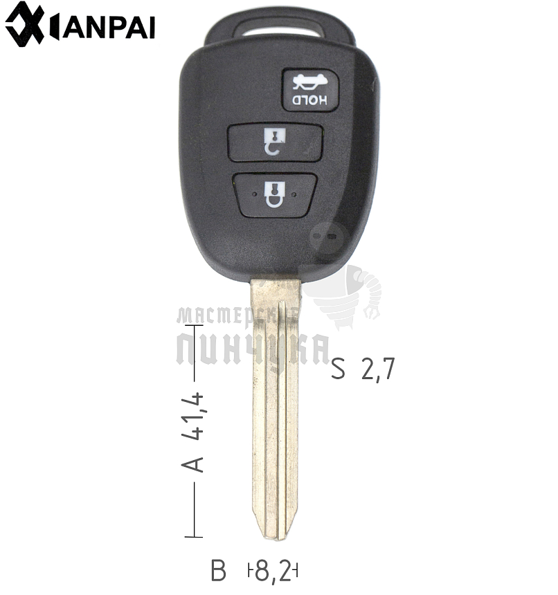 Корпус ключа TOYO-15.P TOY43 TY37R 3 кнопки прямоугольный КНР  TOYOTA
