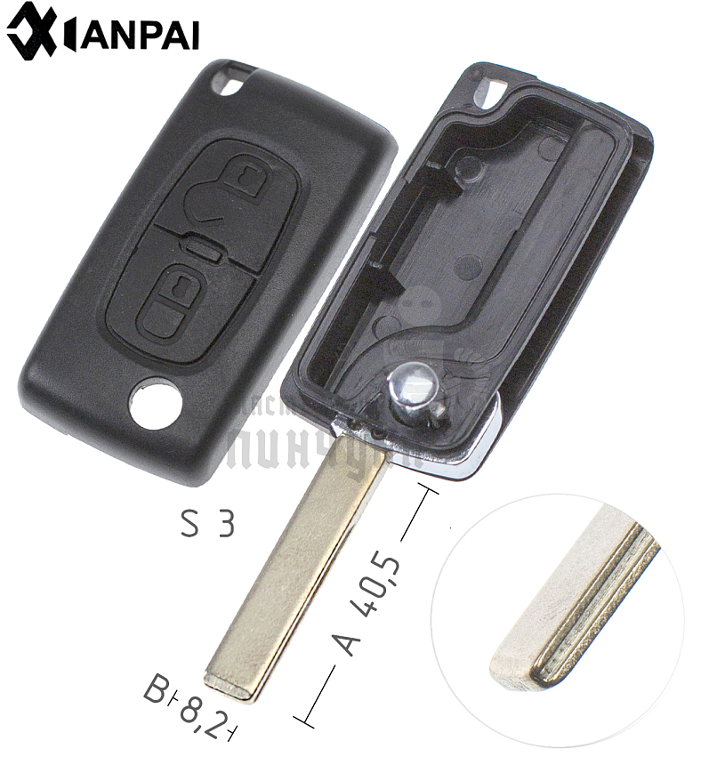 Корпус выкидного ключа HU-HCAP HU83 HF63P 2 кнопки без батареи   КНР   PEUGEOT 