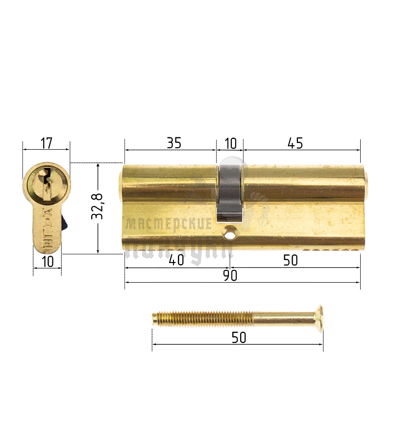 Цилиндровый механизм KALE KILIT 164GN-90(35+10+45)-BP-3KEY-STB 164GN000030