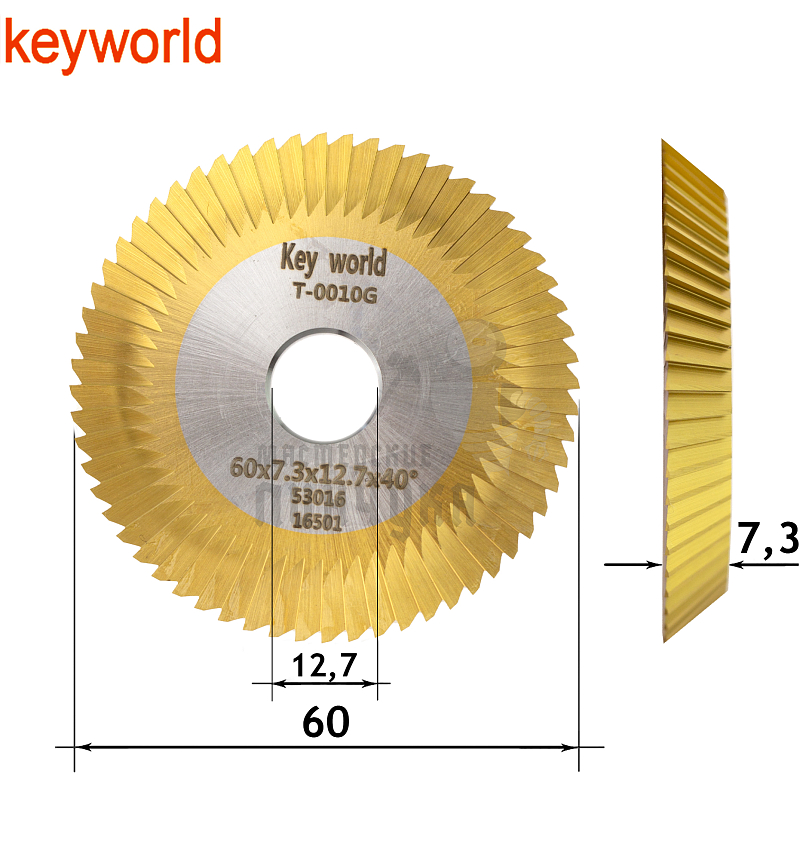 Фреза KeyWorld T-0010G угловая (Ф60X7.3XФ12.7X40°X80T) HSS+TiN