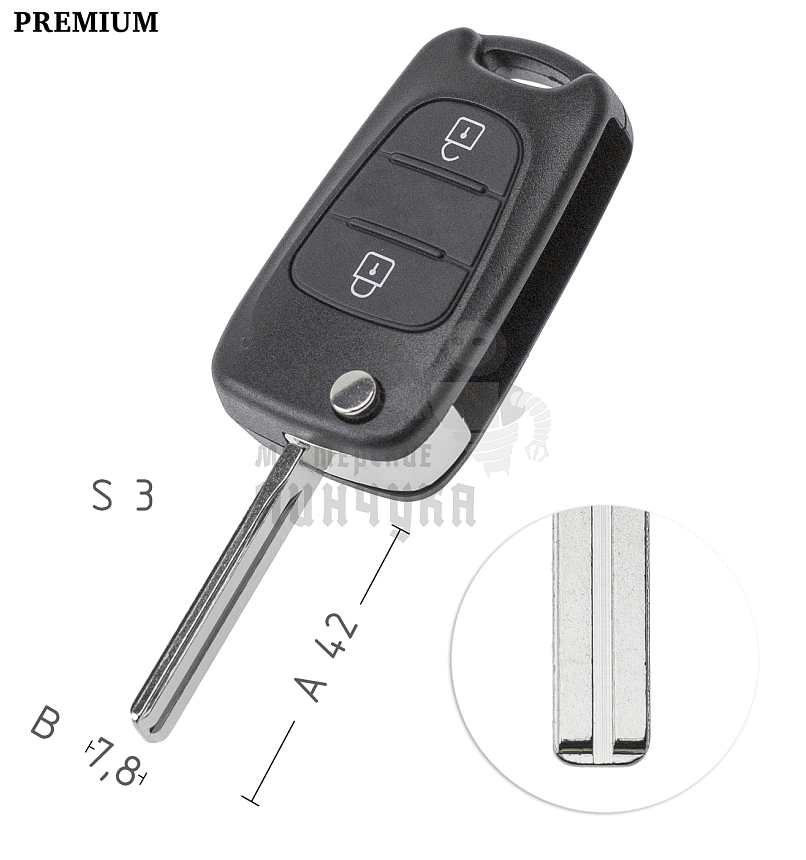 Корпус выкидного ключа TOY49 3 кнопки КНР   KIA