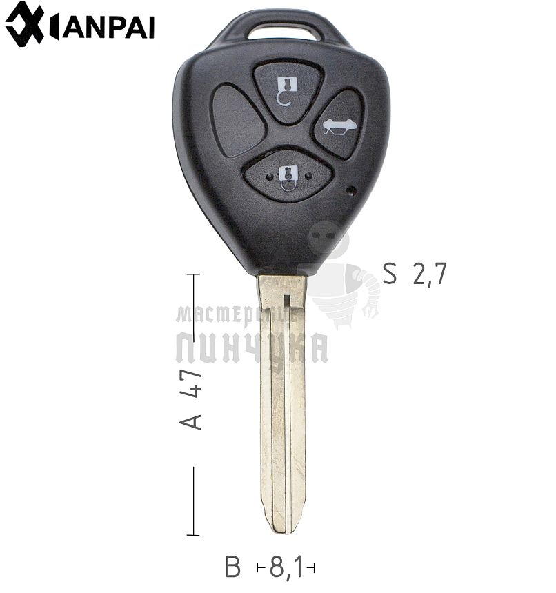 Корпус ключа TOYO-15.P TOY43 TY37R 3 кнопки треугольник TOYOTA  //  КНР