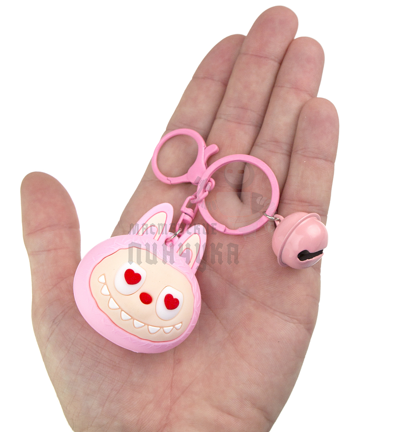 Брелок для ключей "LABUBU" антистресс, карабин+колокольчик, цв.розовый