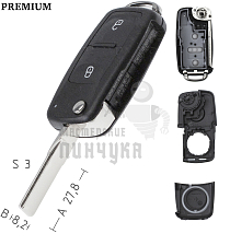 Корпус выкидного ключа HU-HAA.P1 HU66 HF55P65 2 кнопки + шпилька КНР   VOLKSWAGEN - Чертеж