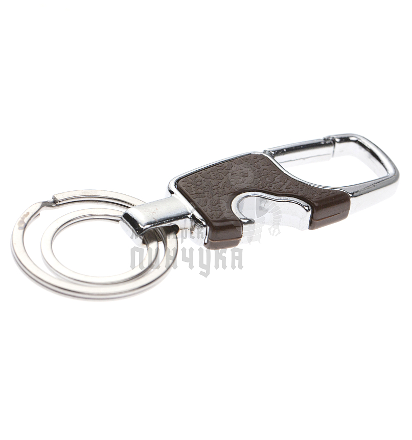 Карабин коричневый с двумя кольцами для ключей и открывашкой 