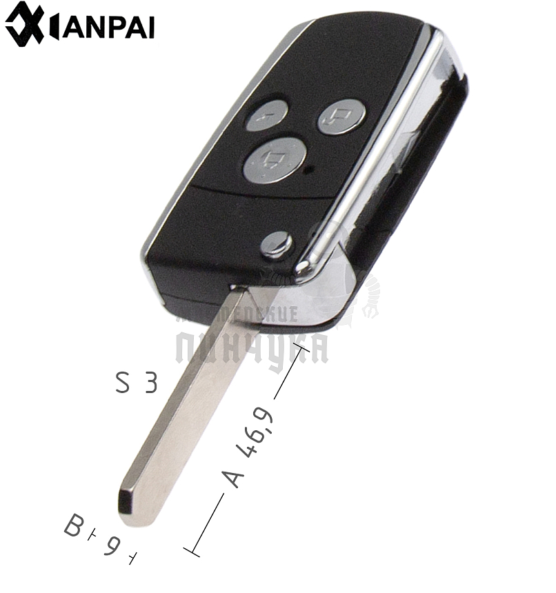 Корпус выкидного ключа HOND-31 HON66 HD58 3 кнопки  HONDA КНР