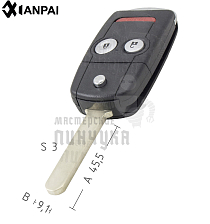 Корпус выкидного ключа HOND-31 HON66 HD58 2 кнопки + паника КНР  HONDA - Чертеж