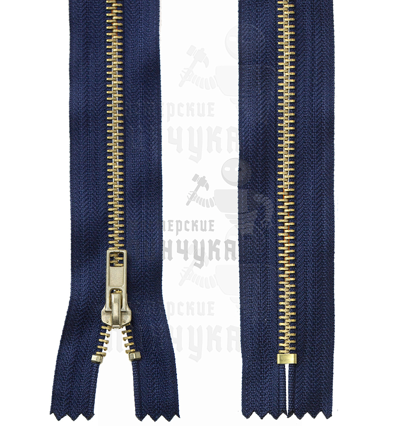 Молния металлическая джинсовая т. 5 18см н/р цв.синий 330, зв. латунь