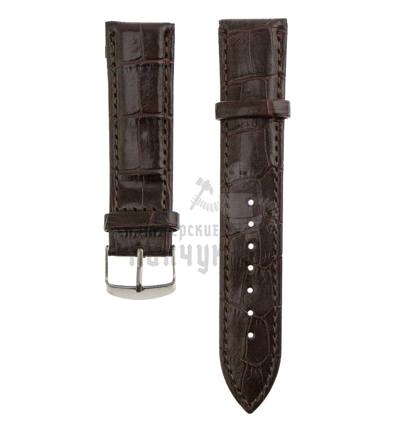 Ремешок для часов с тиснением под крокодила (Экокожа, коричневый, 22мм)