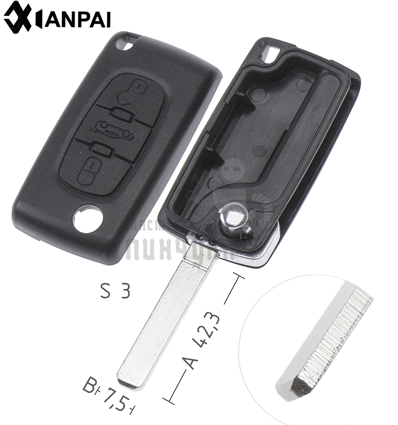 Корпус выкидных ключей VA49  VA6  VC75  CITROEN без батареи КНР