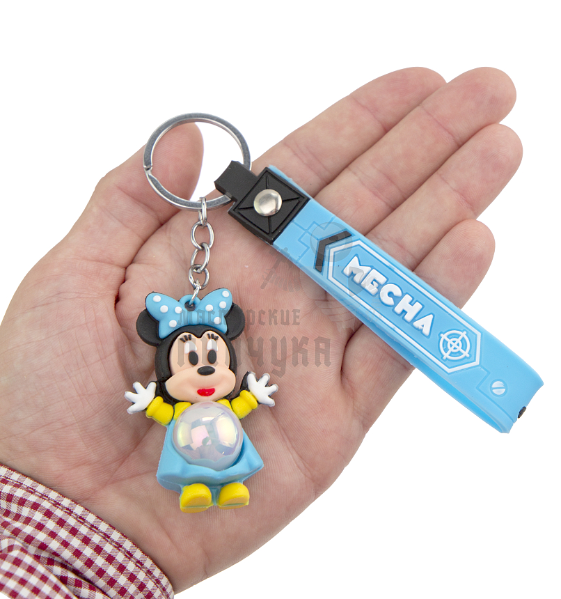 Брелок для ключей светящийся "Минни Маус" цв. голубой + ремешок
