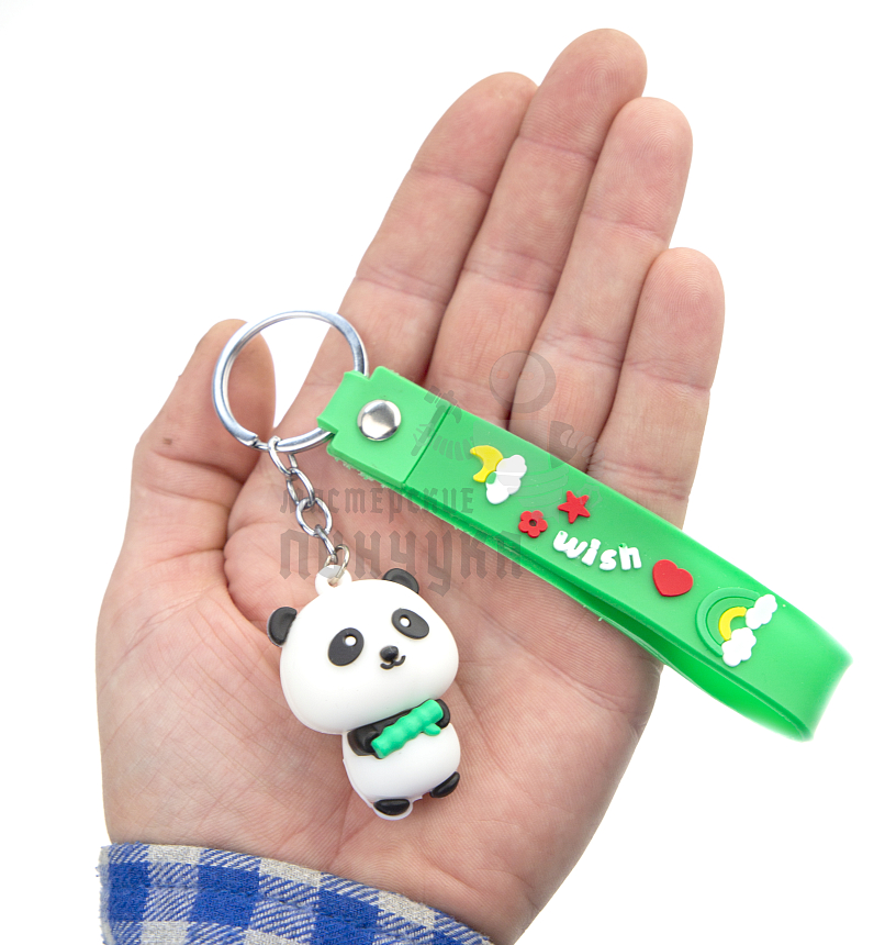 Брелок для ключей "Панда мини бамбук" + ремешок, цв.зеленый