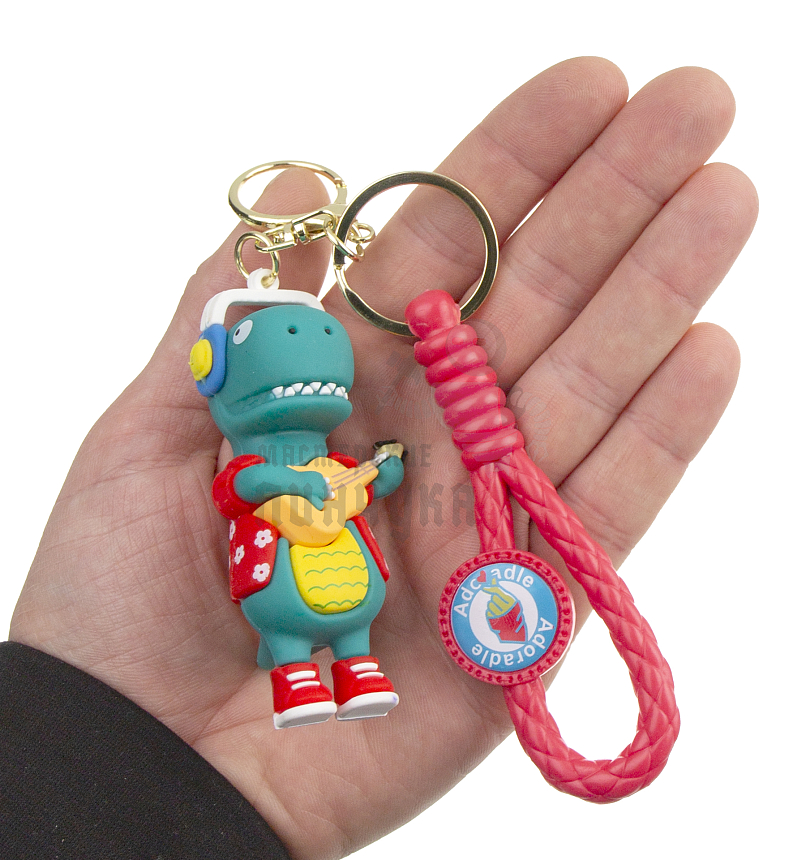 Брелок для ключей "Дино с гитарой" цв.бирюзовый + карабин
