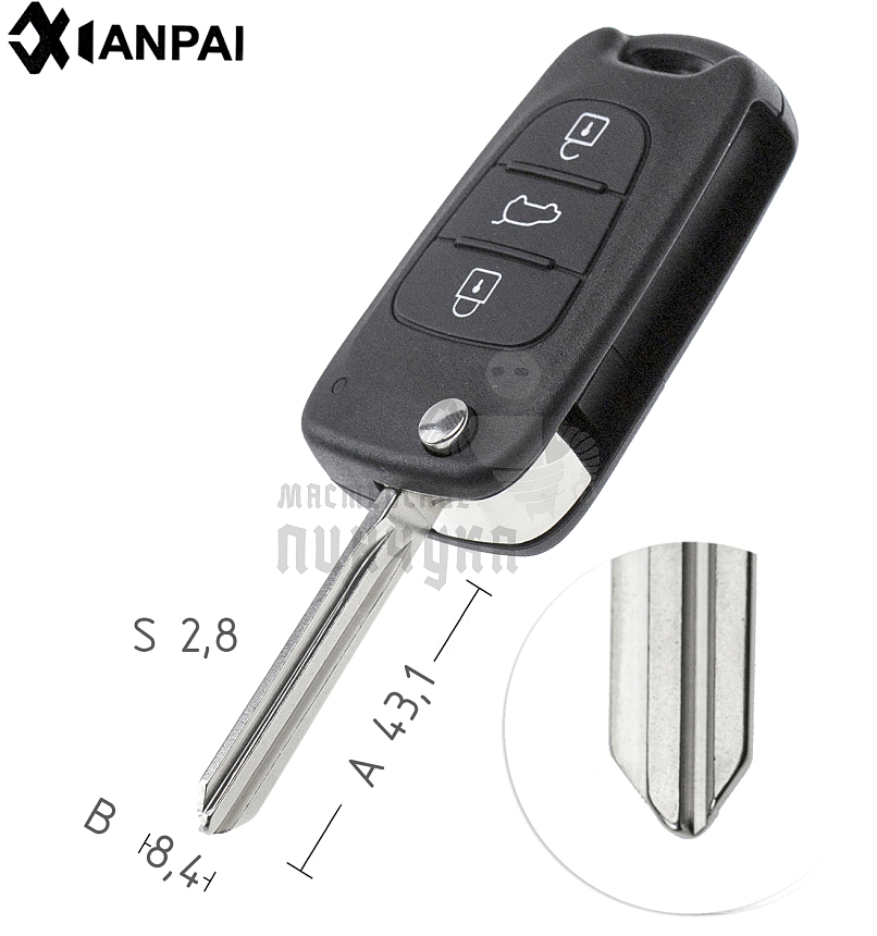 Корпус выкидного ключа HYN14R 3 кнопки КНР  HYUNDAI
