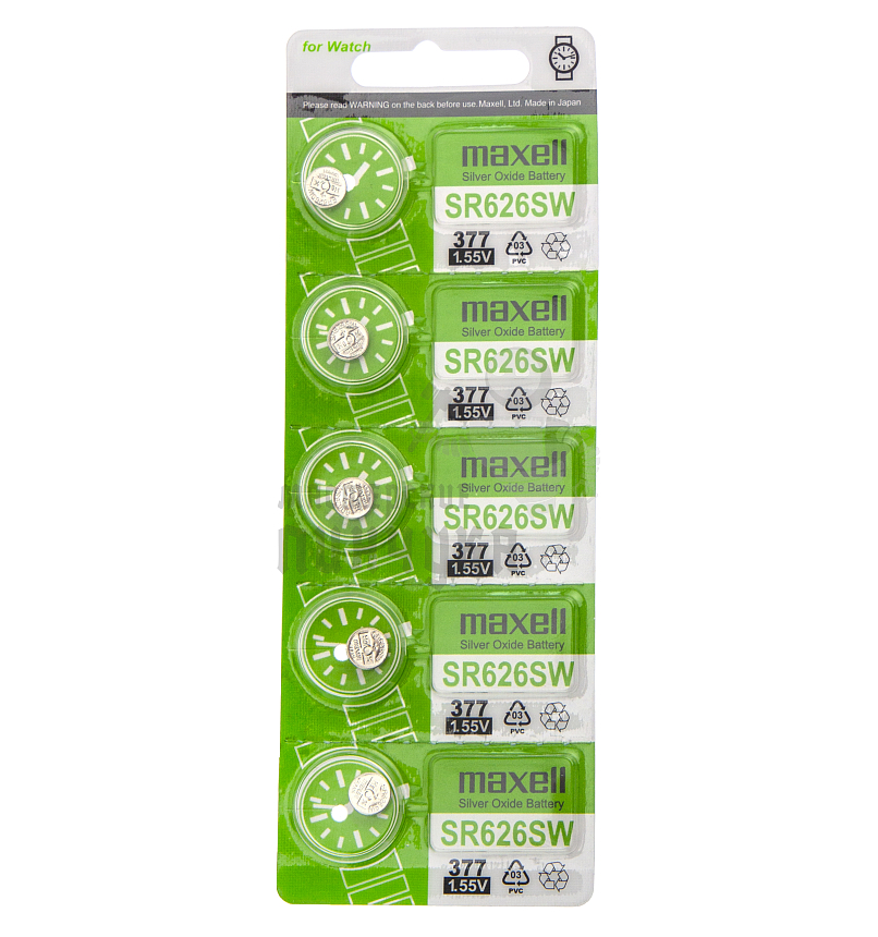 Батарейка MAXELL 377 SR626SW BL5 GREEN (CN) 1.55V (5/100/500)
