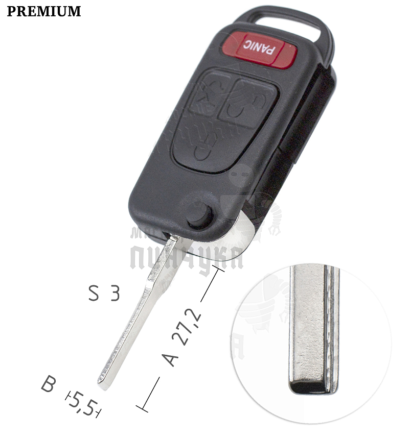Корпус выкидного ключа ME7P1  HF51P  HU116 3 кнопки + паника MERCEDES КНР