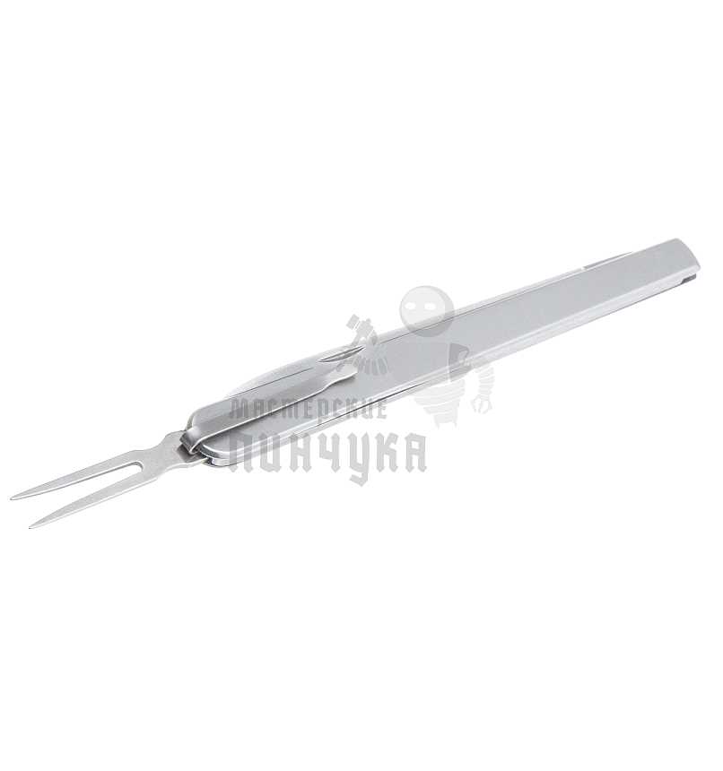 Нож технолога складной с клинком 11см, вилкой и клипсой, металлическая рукоятка, Португалия