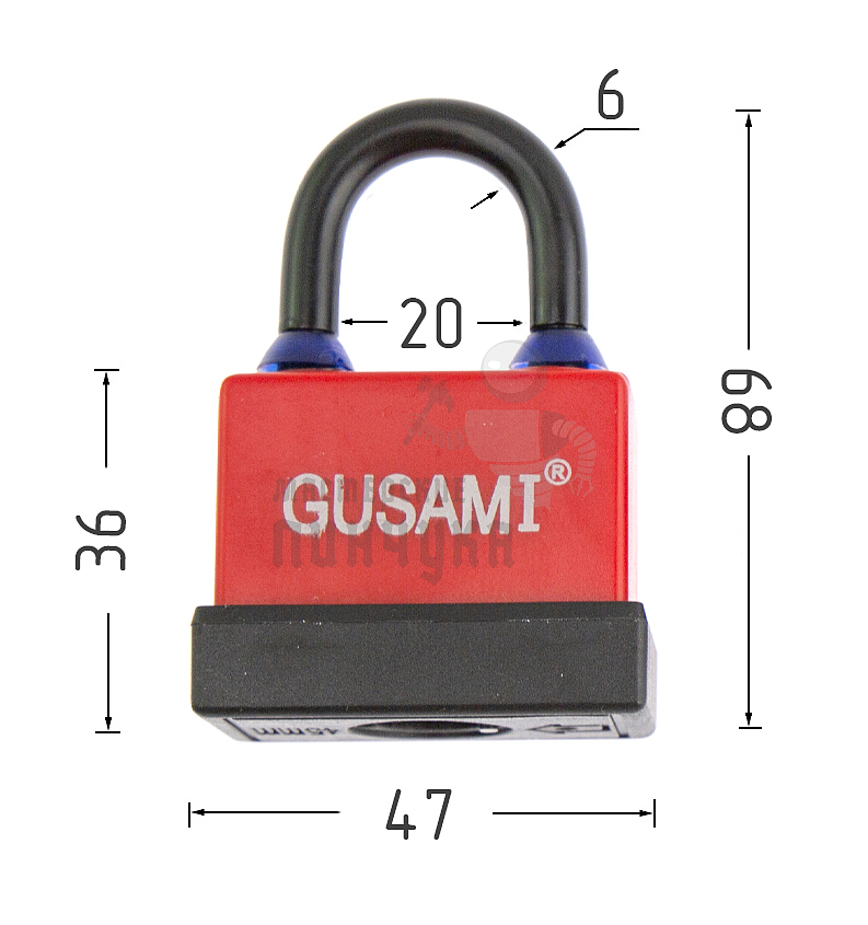 Навесной замок GUSAMI 47мм (красный)