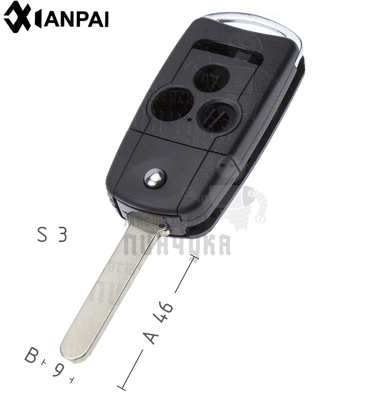 Корпус выкидного ключа HOND-31 HON66 HD58 3 кнопки + паника  КНР   HONDA