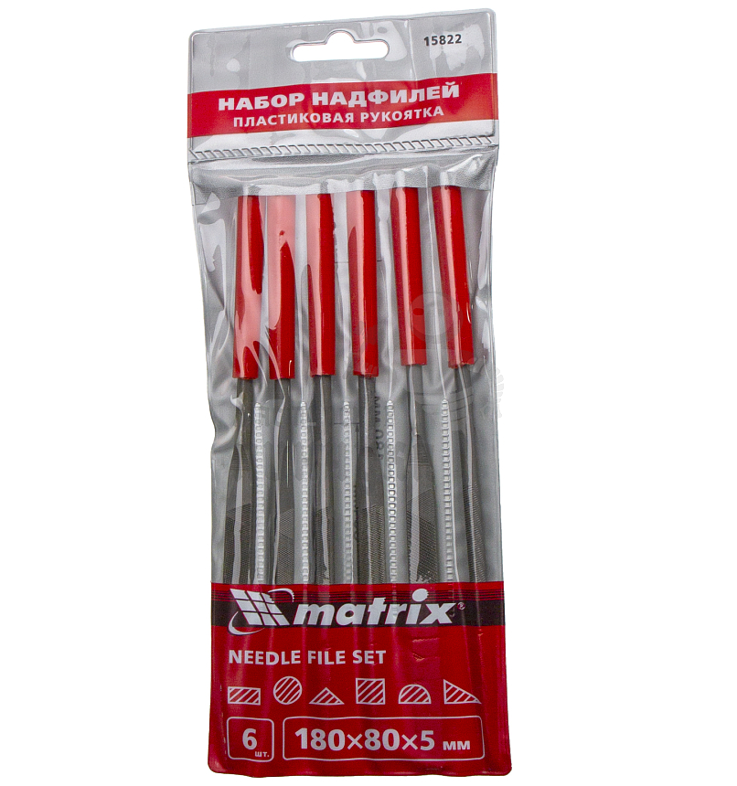Набор надфилей, 180 х 5 мм, 6 шт, пластиковые рукоятки Matrix
