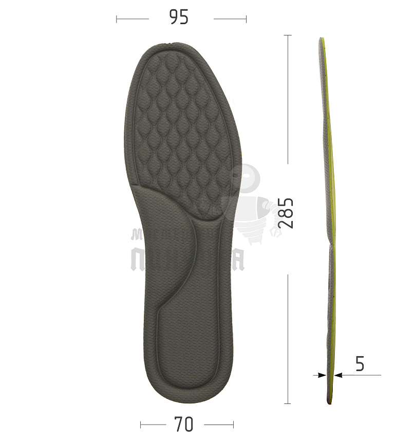 Стельки для обуви "Nateno", цв.серо-салатовый, р-р 40-46