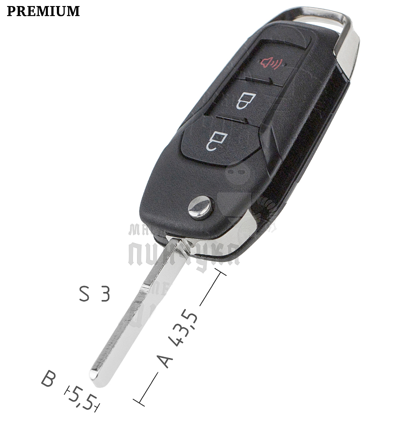 Корпус выкидного ключа FO-24 HU101 HF65 2 кнопки+паника FORD КНР