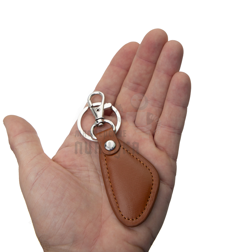 Кожаный брелок, капля, с карабином и кольцом 