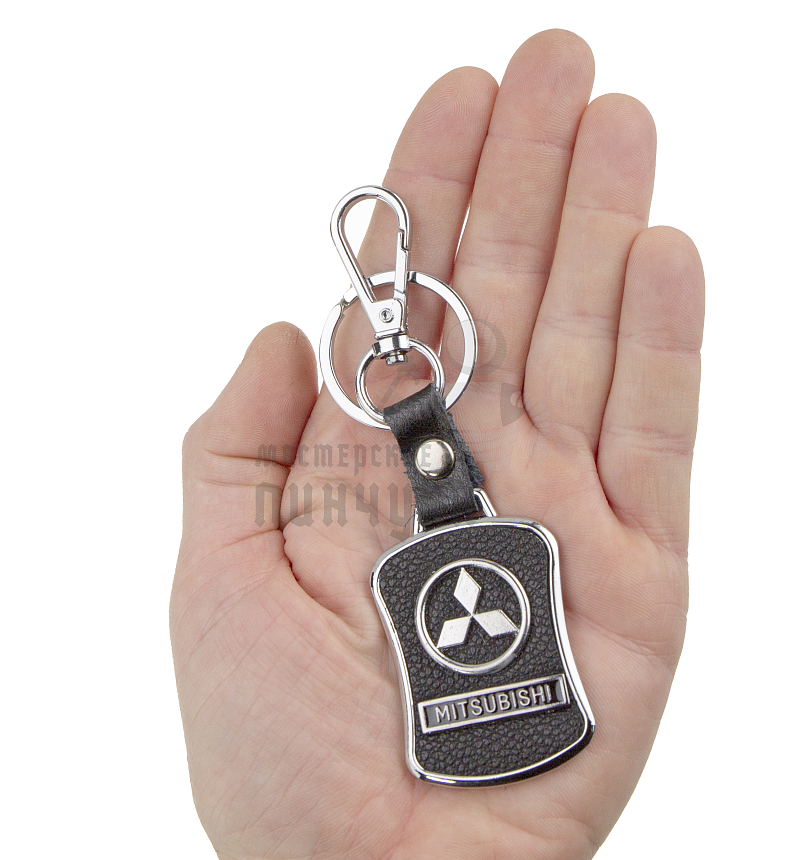 Авто карабин с кольцом для ключей MITSUBISHI Экокожа